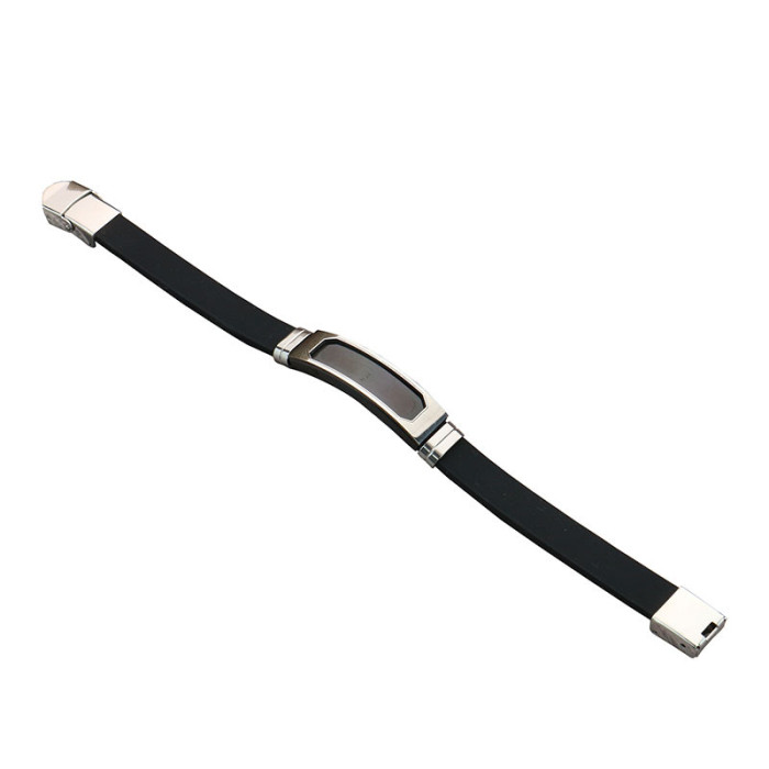 Wholesale Stainless Steel Bezel ID Tag Silicone Leather Bracelet