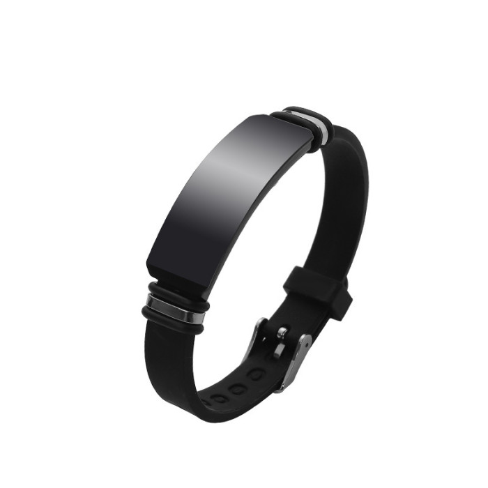 Wholesale Silicone Black Stainless Steel Engravable ID Bracelet