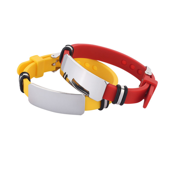 Wholesale Unisex Colorful Silicone Stainless Steel ID Plate Bracelet