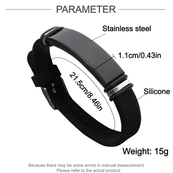 Wholesale All Black Silicone Stainless Steel Engravable ID Bracelet