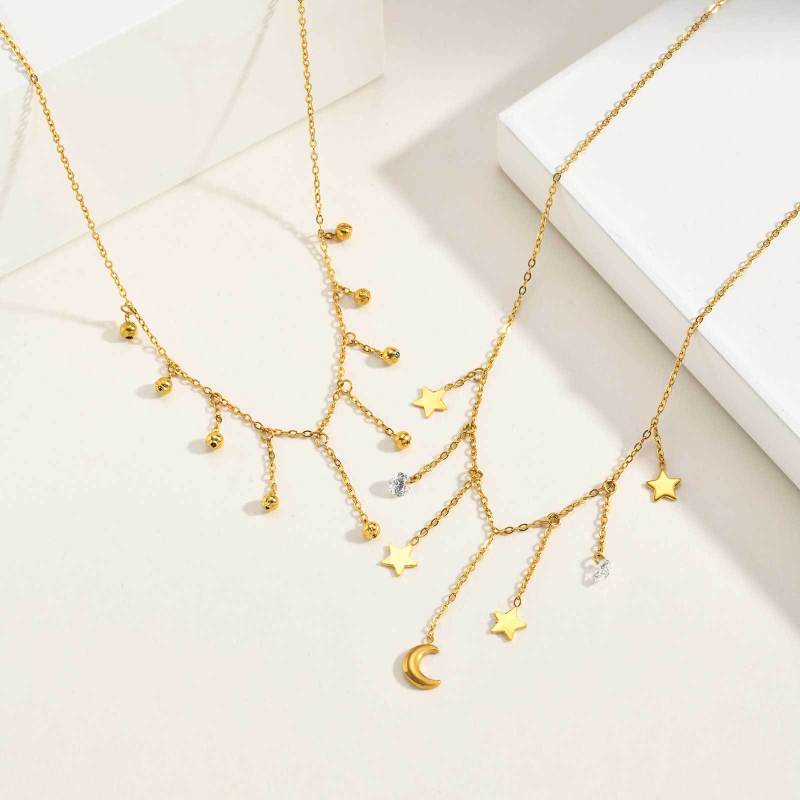 Wholesale Staniless Steel Celestial Star Moon Layered Necklace
