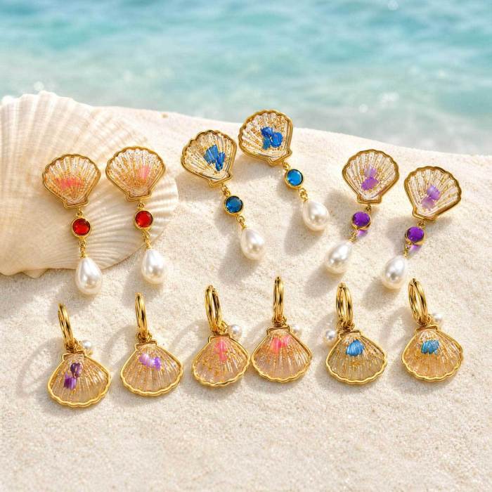 Wholesale Women's Gold Plated Resin Seashell Pearl Jewelry Set
