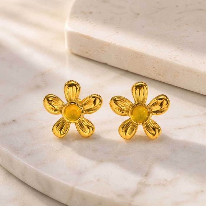 Wholesale Stainless Steel Puffy Flower Stud Earrings