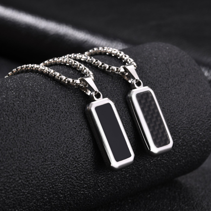 Wholesale Men's Stainless Steel Carbon Fiber Pendant Necklace