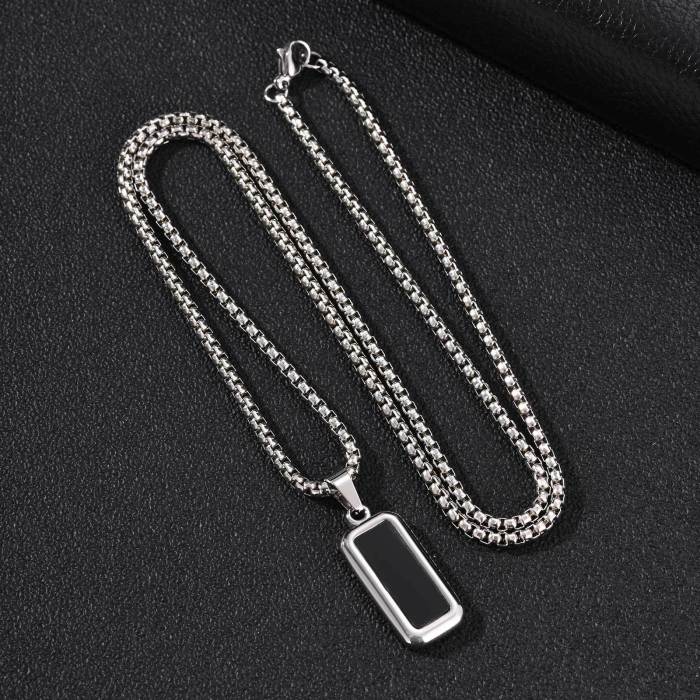 Wholesale Men's Stainless Steel Carbon Fiber Pendant Necklace