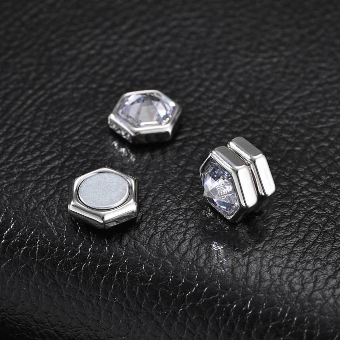 Wholesale Trendy Hexagon Crystal Magnetic Clip-On Stud Earrings