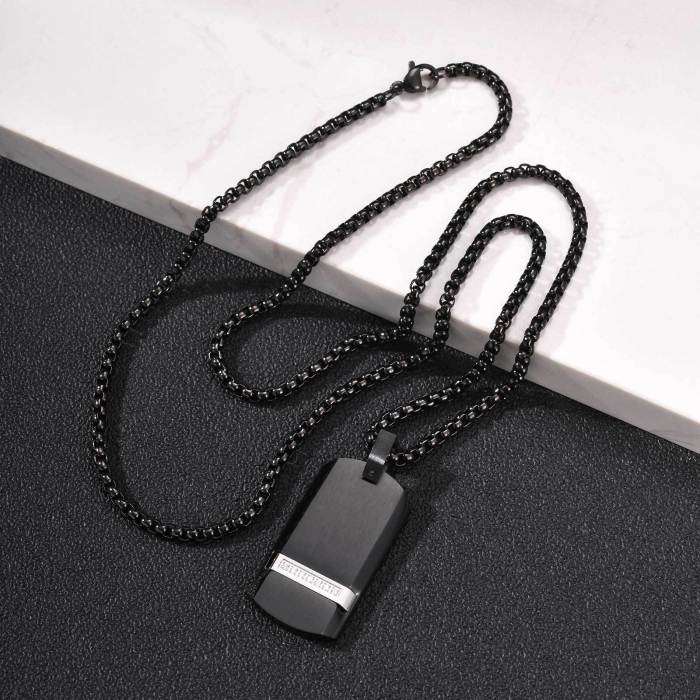 Wholesale Men's Stainless Steel Brushed CZ Dog Tag Pendant