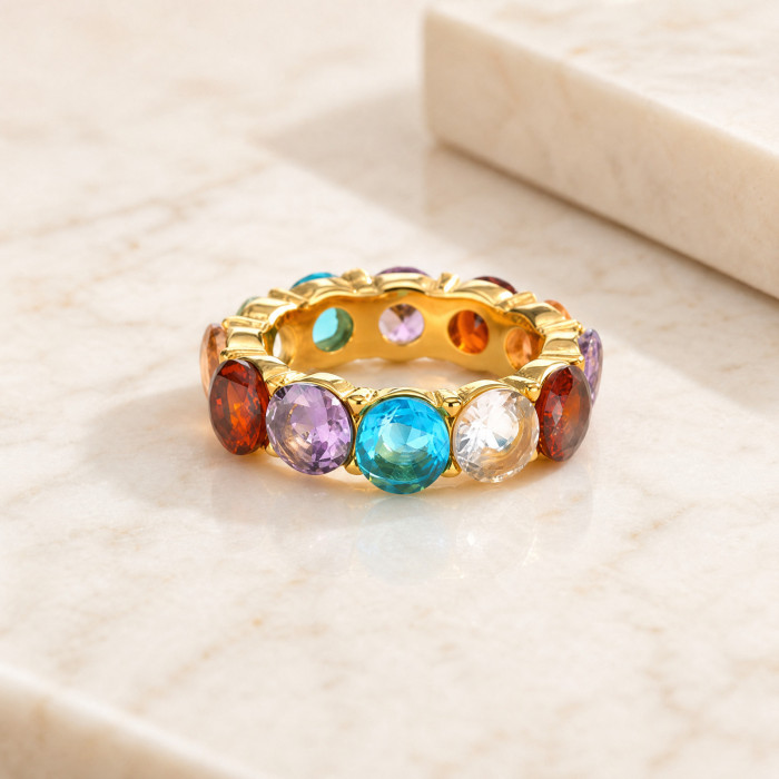 Wholesale Luxury Multi-Gemstone Eternity Band Ring