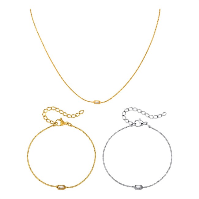 Wholesale Stainless Steel Baguette CZ Station Chain Jewelry Set