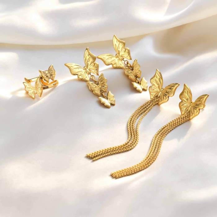 Wholesale Vintage Textured Butterfly Charm Jewelry Set Collection
