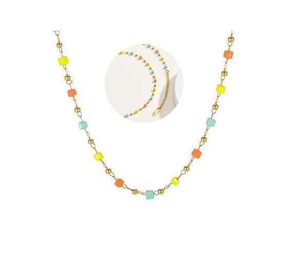 Wholesale Stainless Steel Layered Colorful Bead Necklace Set