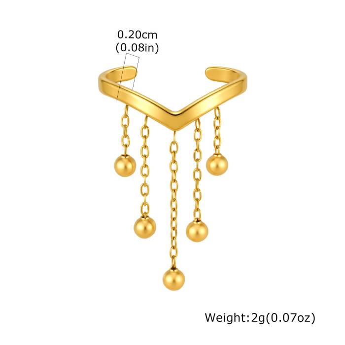 Wholesale Stainless Steel Pearl Tassel Open Ring