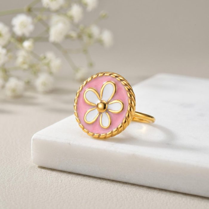 Wholesale Stainless Steel Enamel Floral Coin Ring