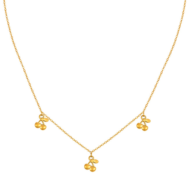 Wholesale Stainless Steel Cherry Charm Station Necklace