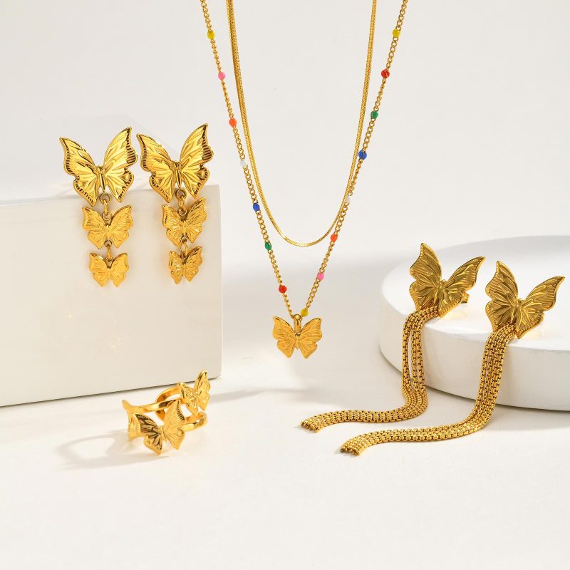 Wholesale Vintage Textured Butterfly Charm Jewelry Set Collection