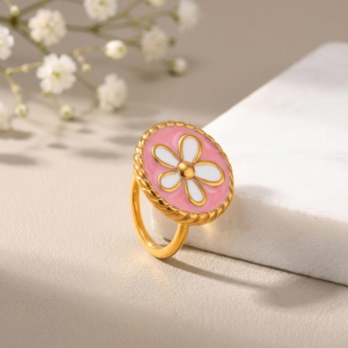 Wholesale Stainless Steel Enamel Floral Coin Ring