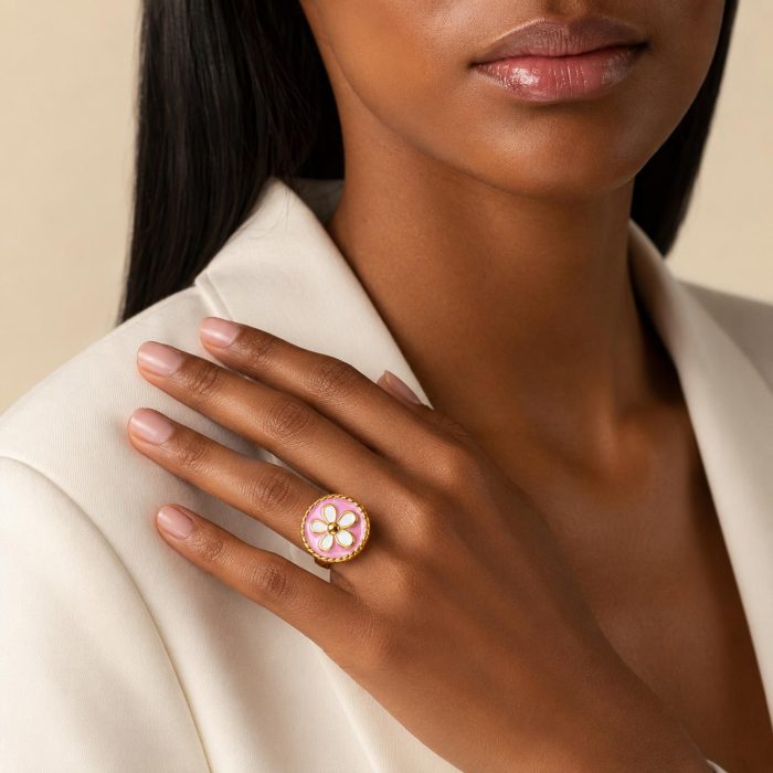 Wholesale Stainless Steel Enamel Floral Coin Ring