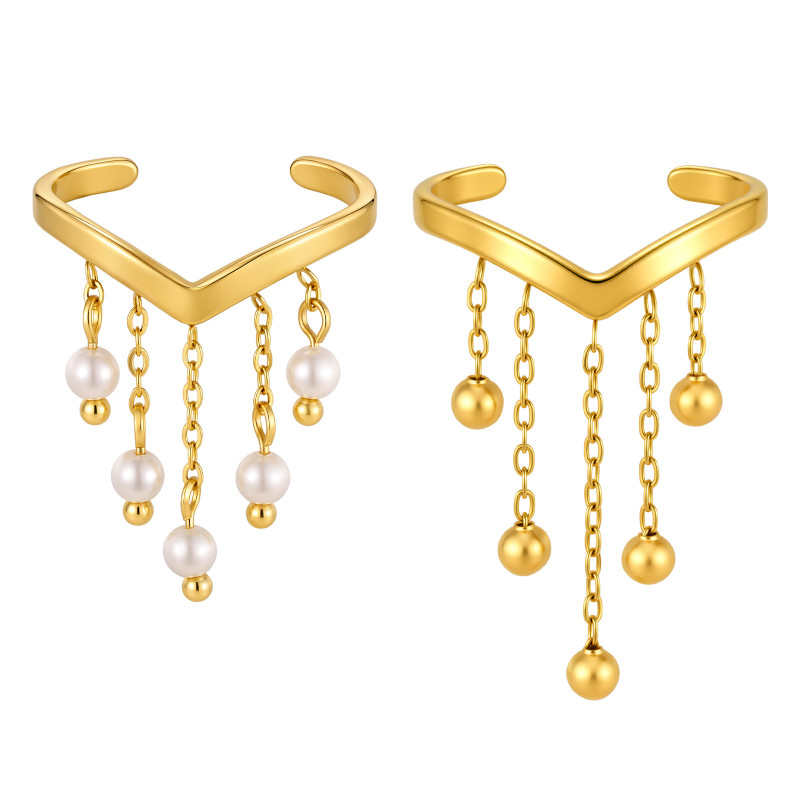 Wholesale Stainless Steel Pearl Tassel Open Ring