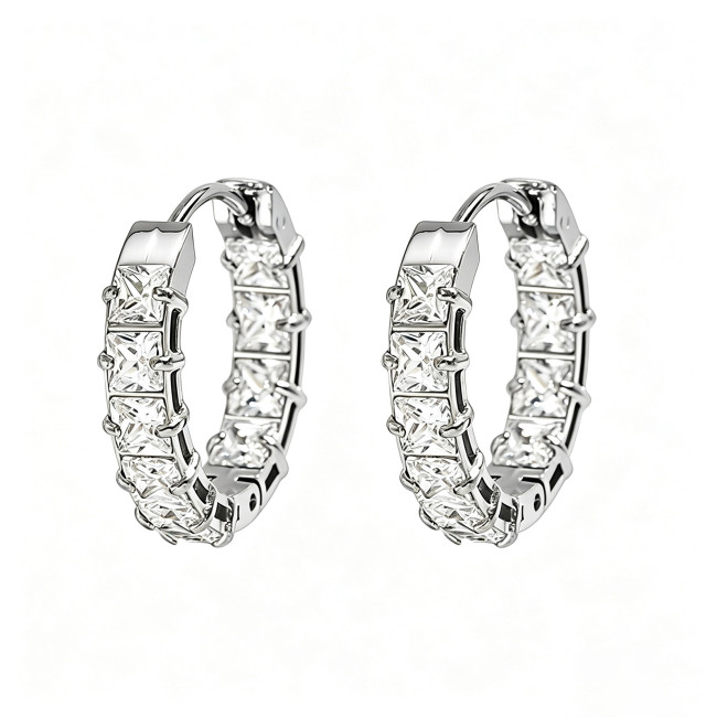 Wholesale Stainless Steel Square CZ Eternity Hoop Earrings