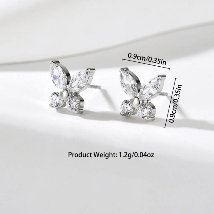 Wholesale Stainless Steel  CZ Butterfly Stud Earrings