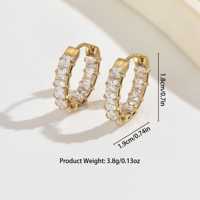 Wholesale Stainless Steel Square CZ Eternity Hoop Earrings