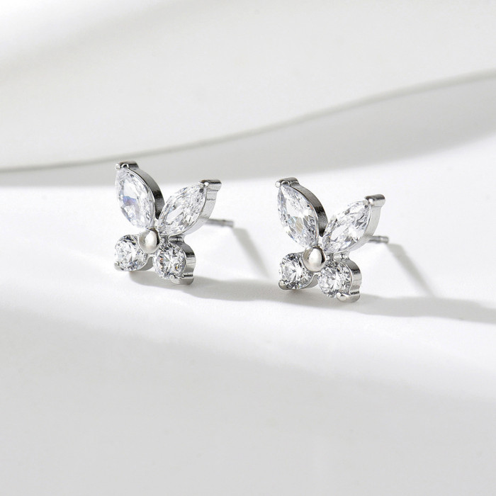 Wholesale Stainless Steel  CZ Butterfly Stud Earrings