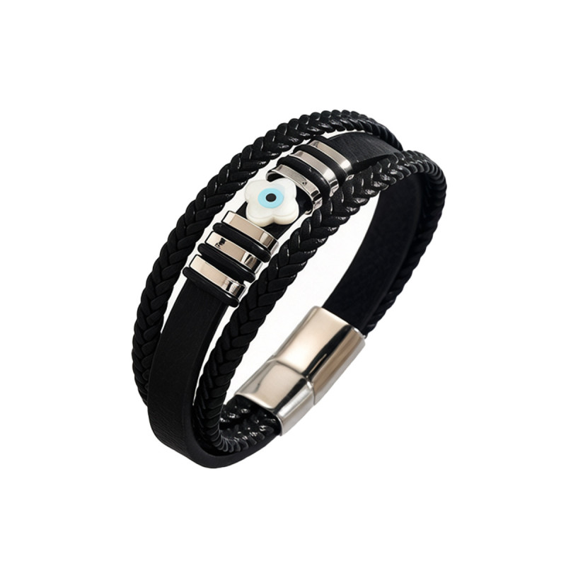 Wholesale Lucky Clover Evil Eye Multi-Strand Leather Bracelet