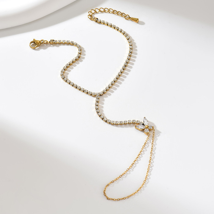 Wholesale Stainless Steel Crystal Butterfly Hand Chain Set