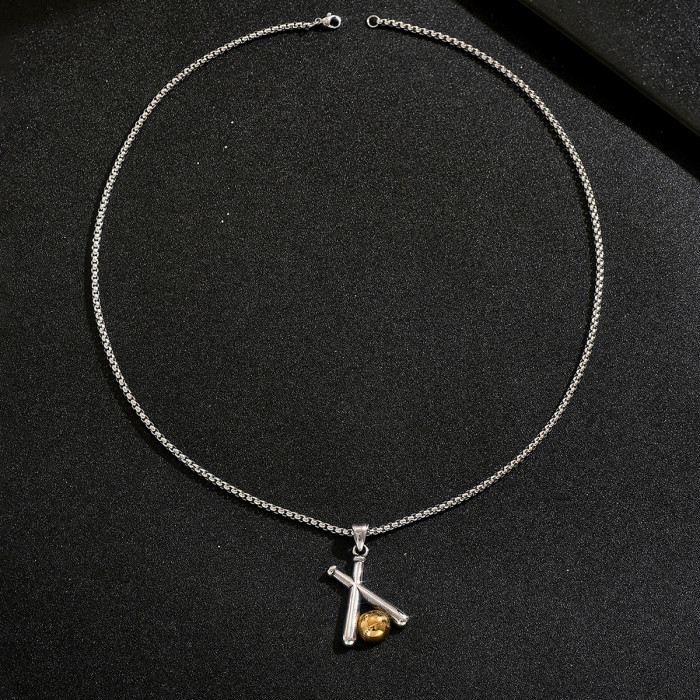 Wholesale Stainless Steel Ball Crossed Baseball Bat Pendant