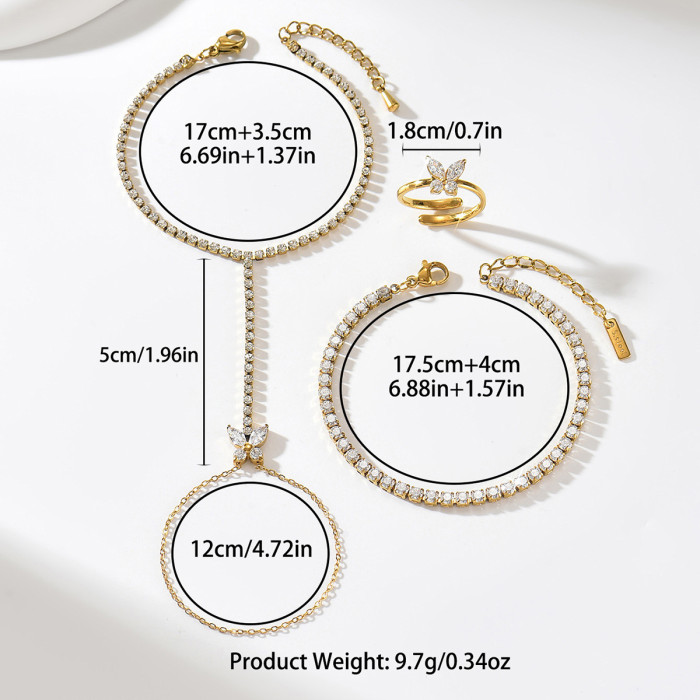 Wholesale Stainless Steel Crystal Butterfly Hand Chain Set