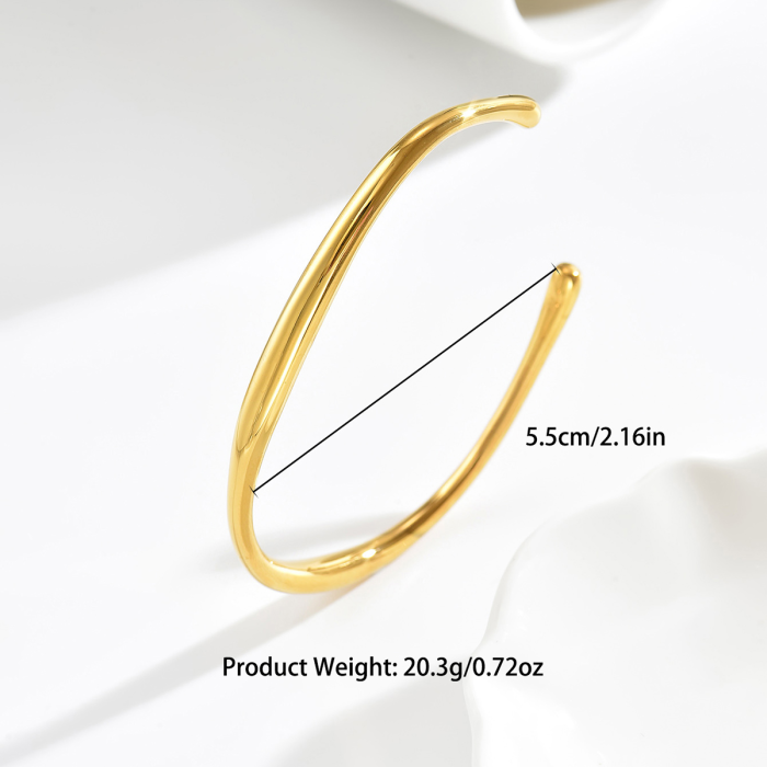 Wholesale Waterproof Tarnish-Free Gold Smooth Wave Cuff Bangle