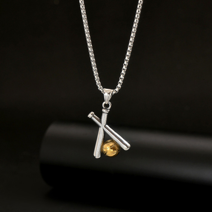 Wholesale Stainless Steel Ball Crossed Baseball Bat Pendant