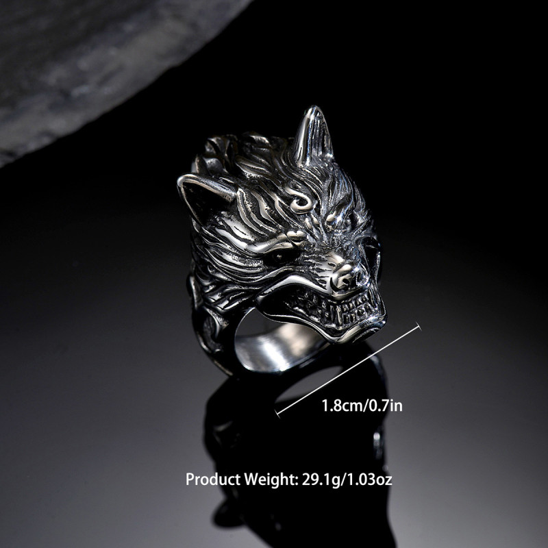 Wholesale Men's Stainless Steel Viking Wolf Head Biker Ring