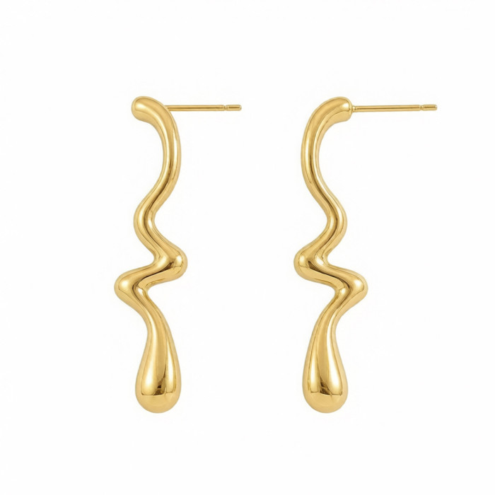 Wholesale Stainless Steel Abstract Wavy Line Earrings
