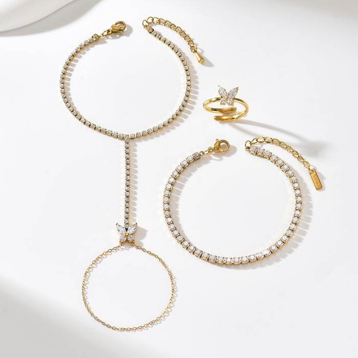 Wholesale Stainless Steel Crystal Butterfly Hand Chain Set