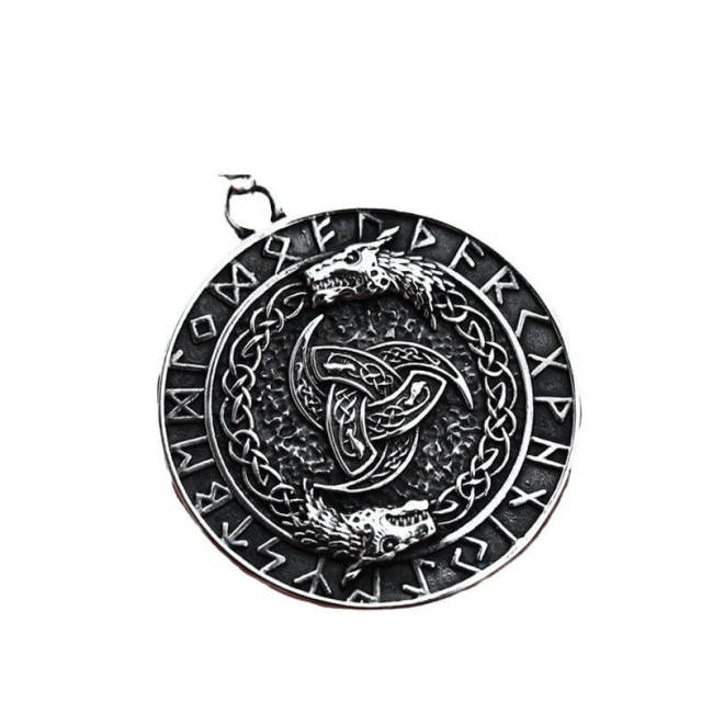 Wholesale Stainless Steel Vintage Viking Double Dragon Triskelion Rune Pendant