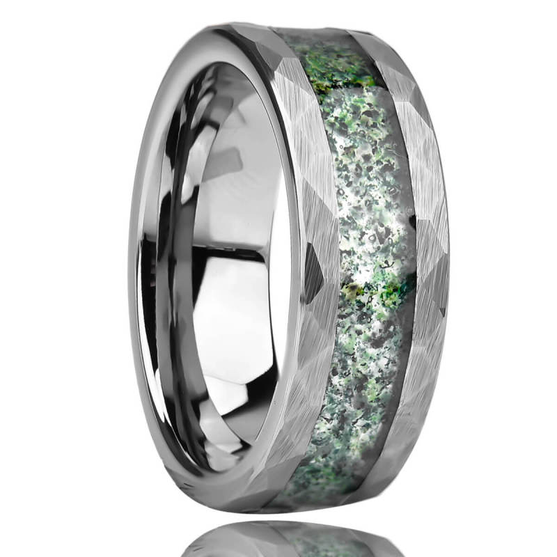 Wholesale 8mm Hammered Tungsten Carbide Moss Inlay Ring