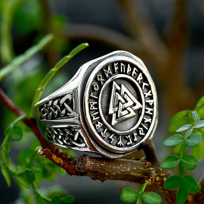 Wholesale Vintage Viking Valknut Rune Stainless Steel Signet Ring