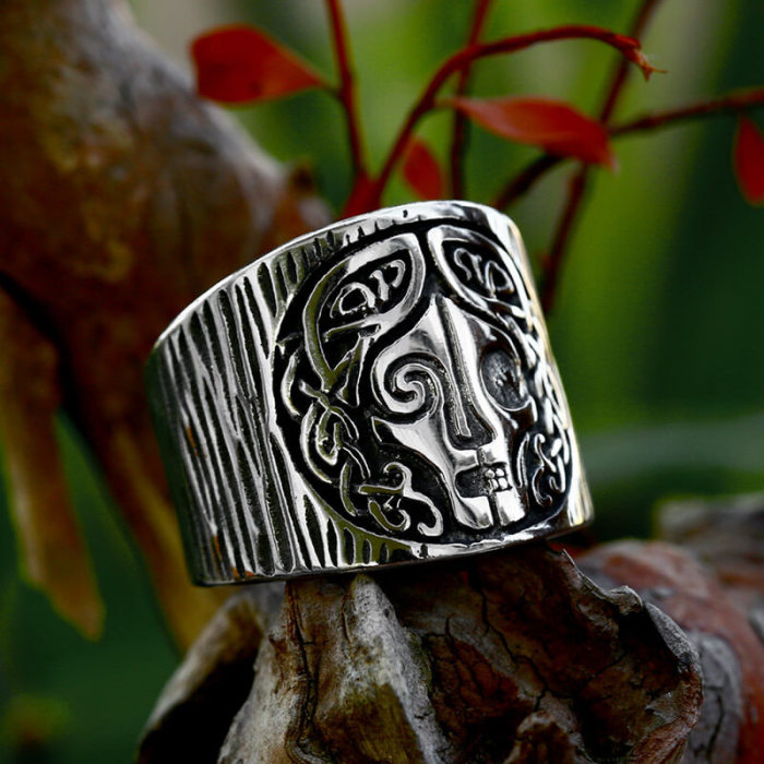 Wholesale Vintage Viking Odin Mask Celtic Knot Stainless Steel Ring for Men