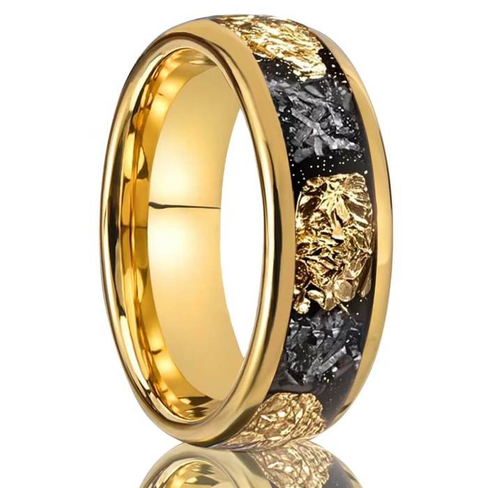 Wholesale 8mm Tungsten Carbide Black Carbon Fiber Gold Foil Band Ring