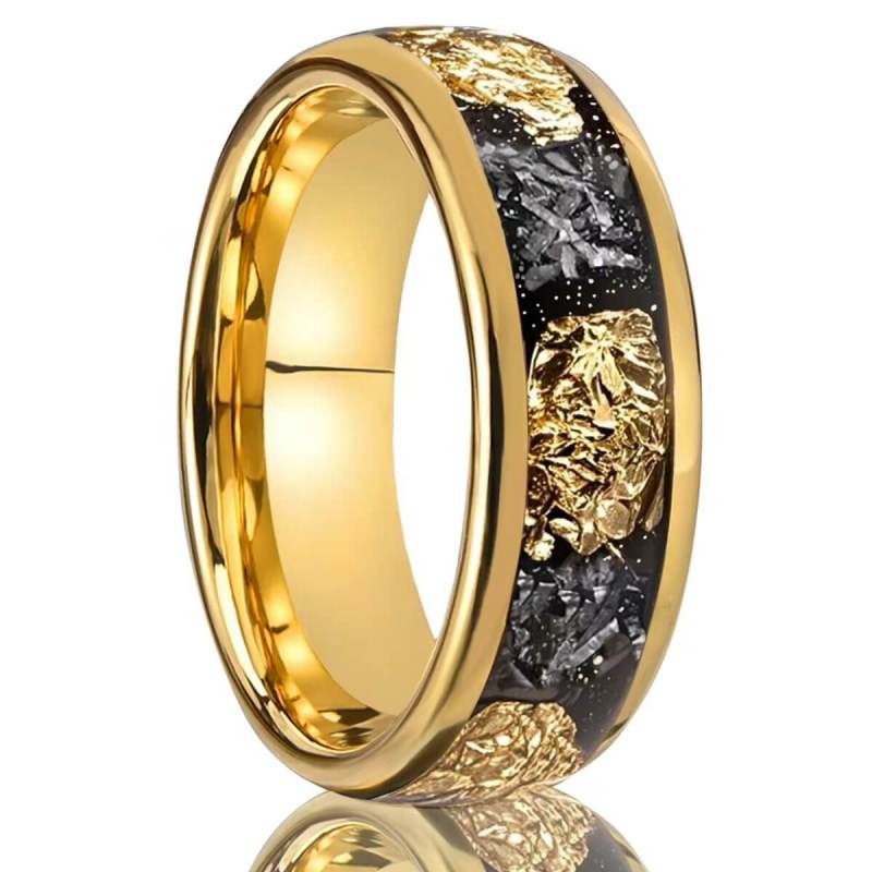 Wholesale 8mm Tungsten Carbide Black Carbon Fiber Gold Foil Band Ring