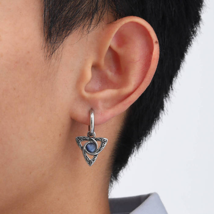Wholesale Stainless Steel Viking Celtic Triangle Stone Earrings