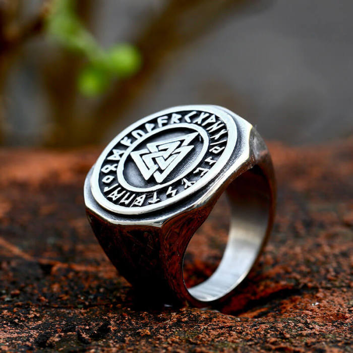 Wholesale Vintage Viking Valknut Rune Stainless Steel Signet Ring