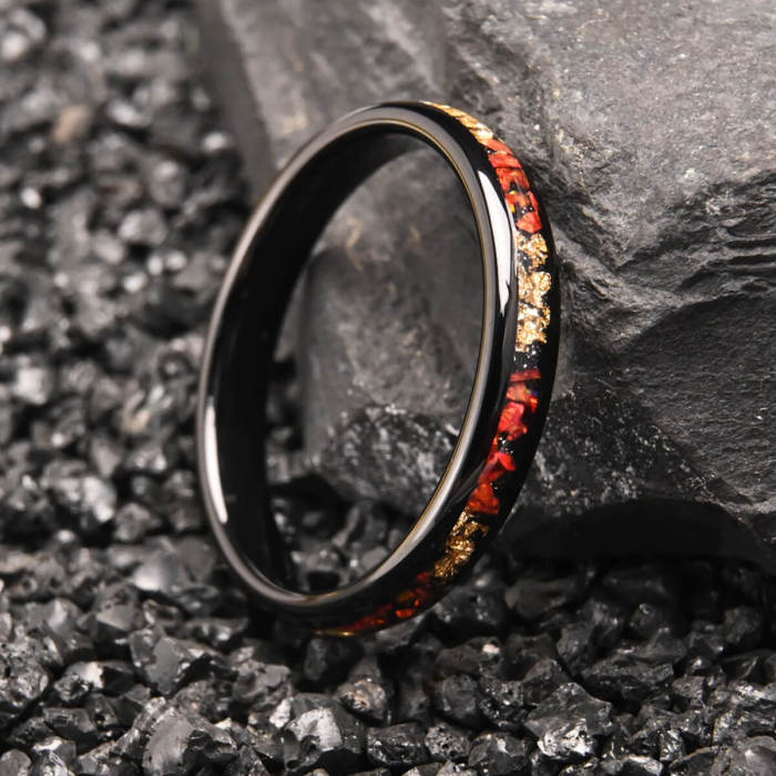 Wholesale Tungsten Carbide Red Fire Opal Gold Foil Band Ring