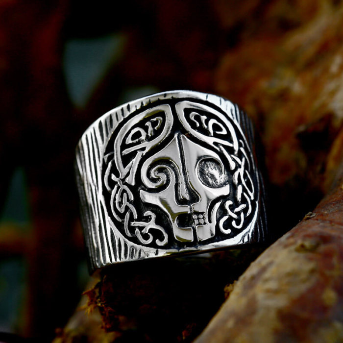 Wholesale Vintage Viking Odin Mask Celtic Knot Stainless Steel Ring for Men