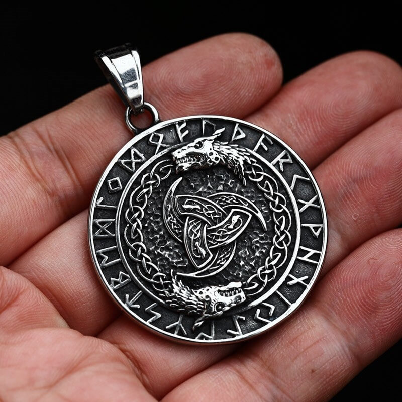 Wholesale Stainless Steel Vintage Viking Double Dragon Triskelion Rune Pendant