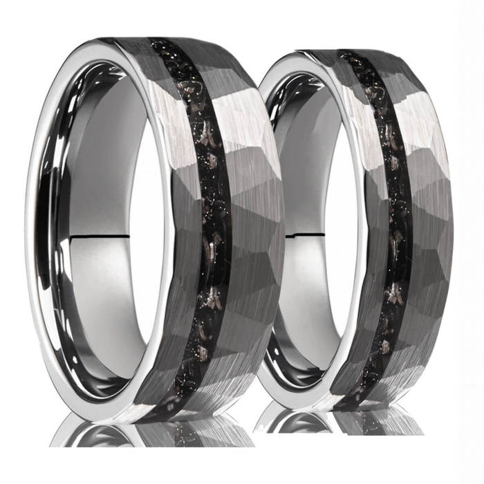 Wholesale 8mm Tungsten Carbide Ring with Meteorite Fragments