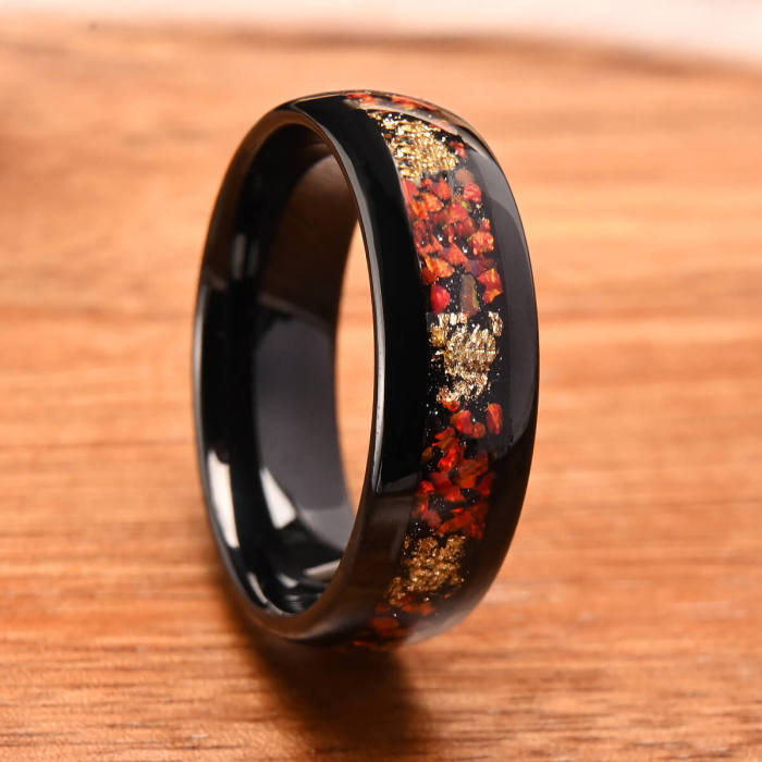 Wholesale Tungsten Carbide Red Fire Opal Gold Foil Band Ring