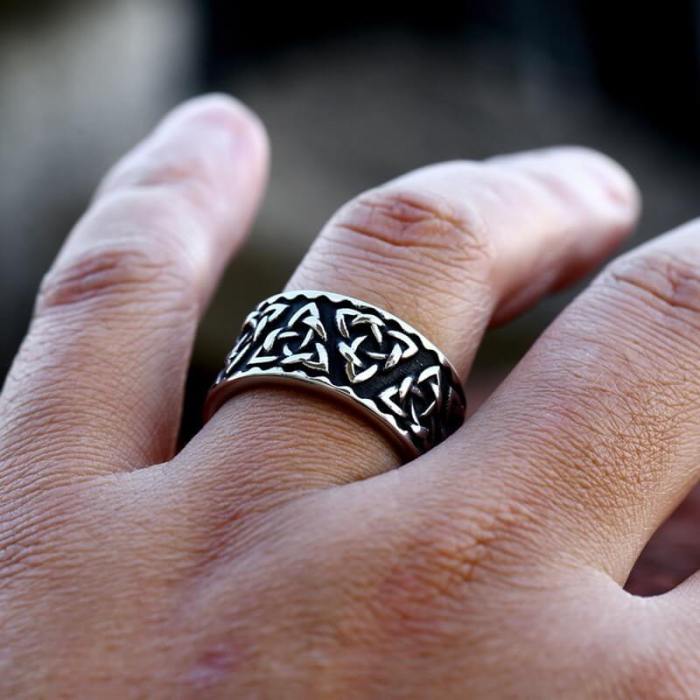 Wholesale Men's Stainless Steel Vintage Celtic Triquetra Trinity Knot Band Ring