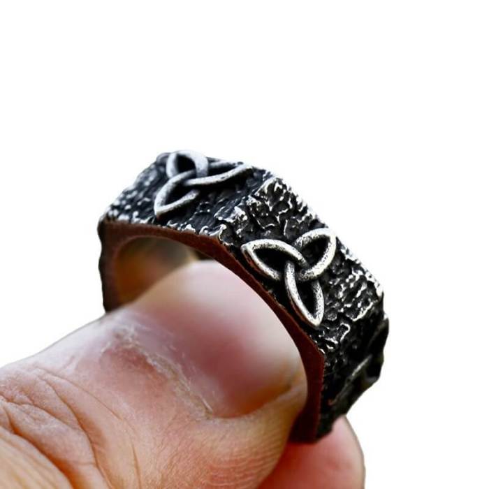 Wholesale Men's Stainless Steel Hexagon Raw Rock Celtic Knot Ring